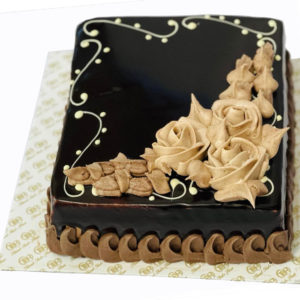 Choco Sponge Square Cake With Cho Rose