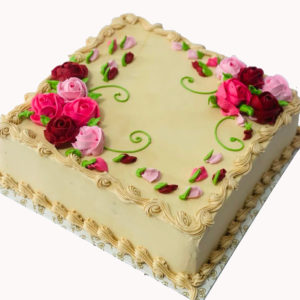 Sweet Rose On Ivory Square Cake