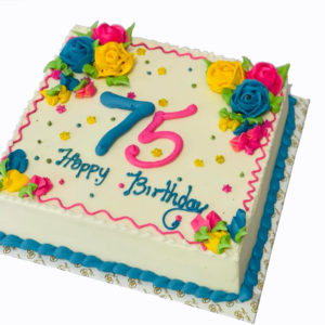 Colour Full Square Cake With Rose